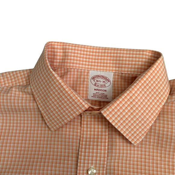Brooks Brothers 1818 Madison Men's Size 16.5-35 Non Iron Button Up Check Shirt - Picture 8 of 16